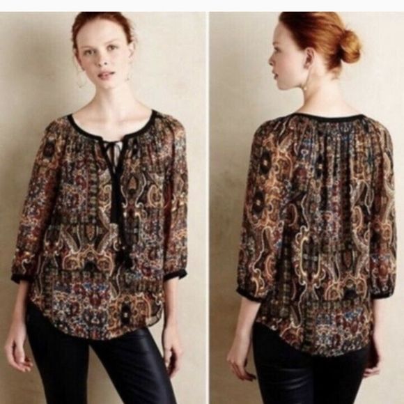 ANTHROPOLOGIE Meadow Rue Marya Peasant Blouse XS - Picture 2 of 5